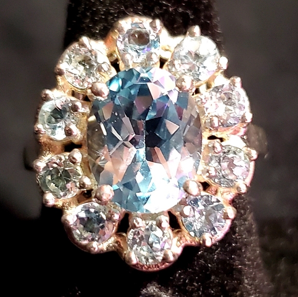 5.88 Carat Oval Blue Topaz Cocktail Ring - Picture 1 of 5